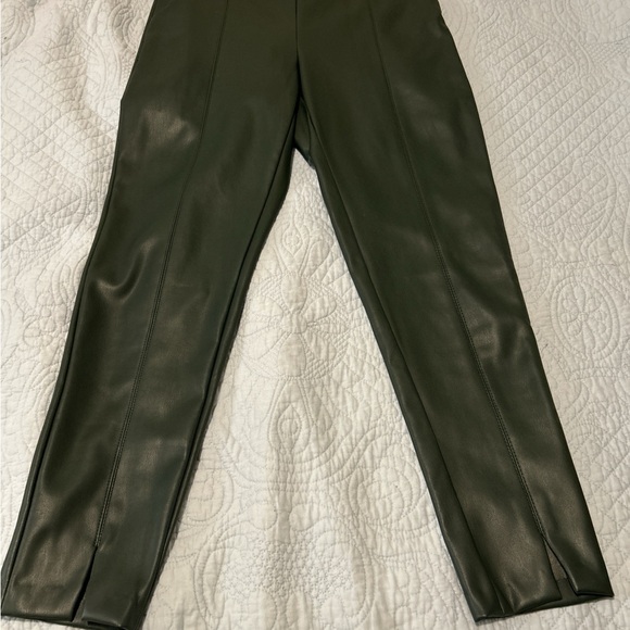 Zara Olive Leather Trousers - Picture 1 of 2